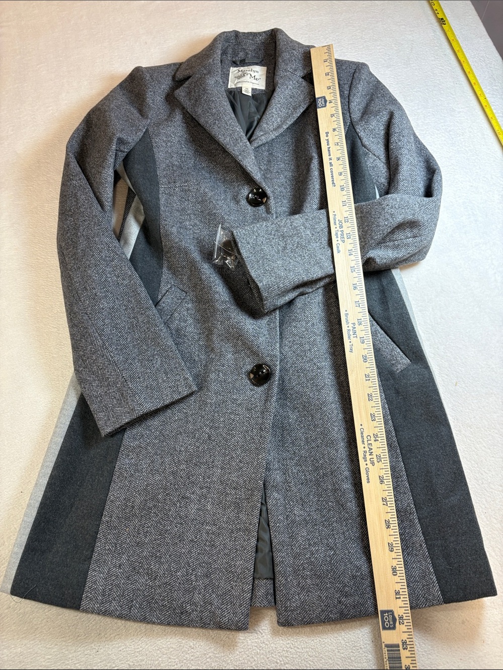 Maralyn & Me Gray Herringbone Wool-Blend Pea Coat with Dark Gray Panels
